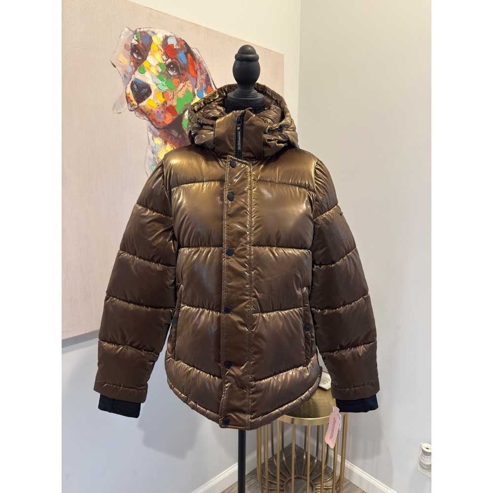 BCBGeneration Metallic Bronze Quilted Puffer Jacket with Removable Hood NWT